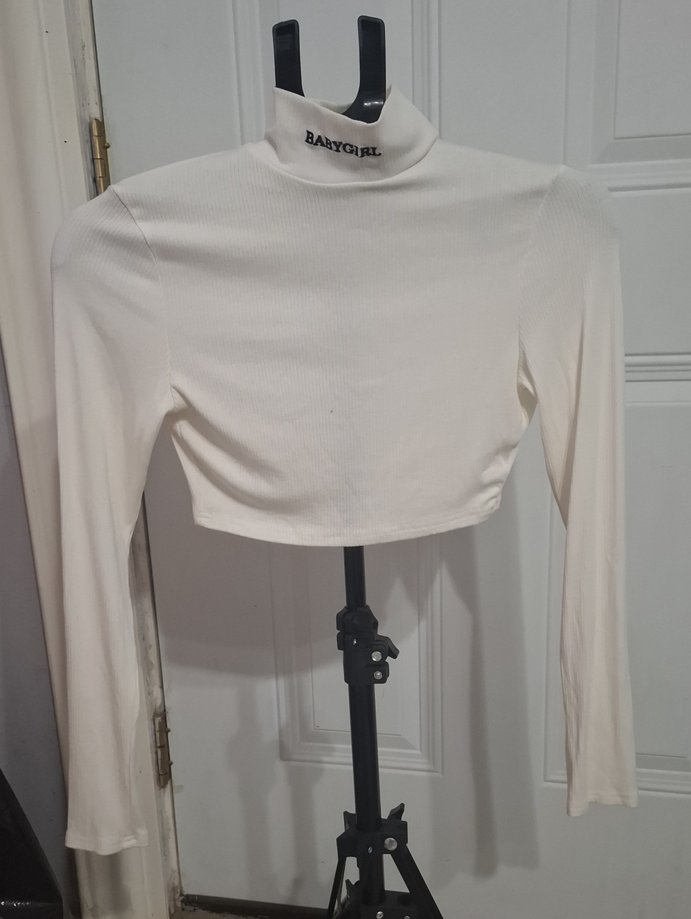 BabyGirl White Ribbed Cropped Turtleneck Top